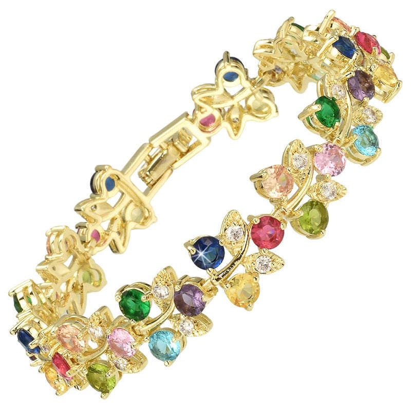 RIZILIA Blossom Tennis Bracelet for Women â€“ 7" Round Cut Multicolor Cubic Zirconia CZ in Yellow Gold Plated, Trending Fashion Jewelry Gift - Image 1